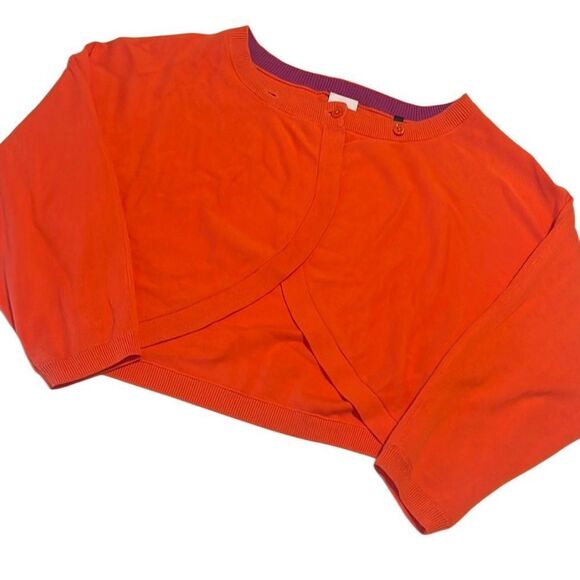 CAbi Piccolo Tiger Lily Orange Cropped Cotton Shrug Cardigan Size Medium - Picture 2 of 10